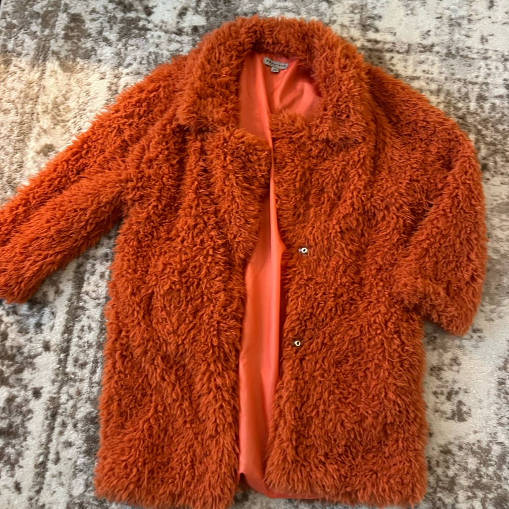Womens orange fuzzy coat jacket